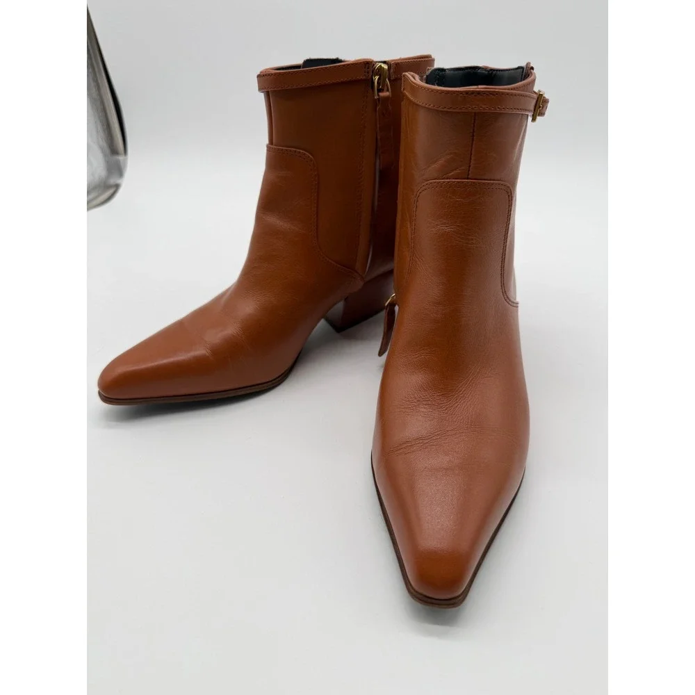Franco Sarto Amber Leather Ankle Boots‎ Womens 7M Brown Excellent  Buckle Zip